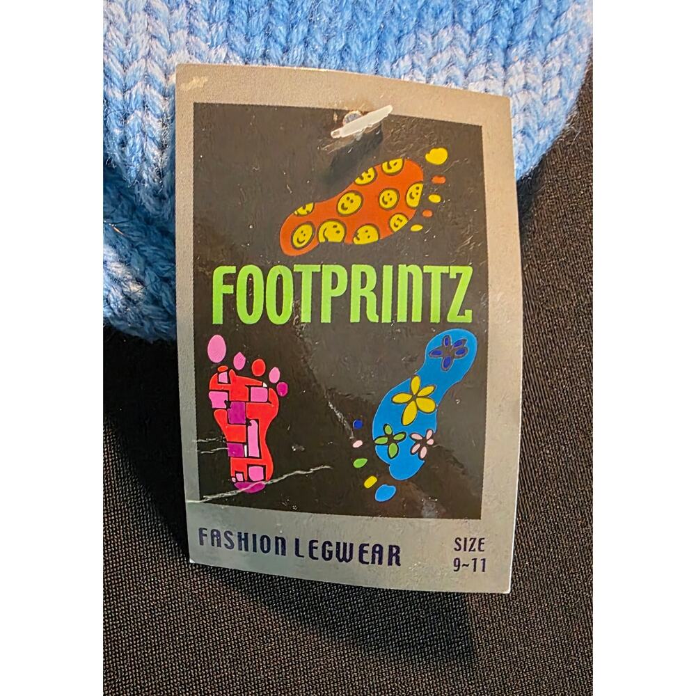 Crocheted Slipper Socks Blue sequined flowers wooden button by Footprintz NWT - Picture 2 of 4